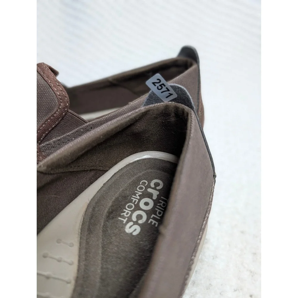 Crocs Santa Cruz 2 Luxe Mens 14 Brown Canvas Leather Loafers 204241 Slip On